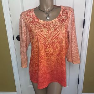 Chicos 3 Orange Embellished Scoop Neck Top